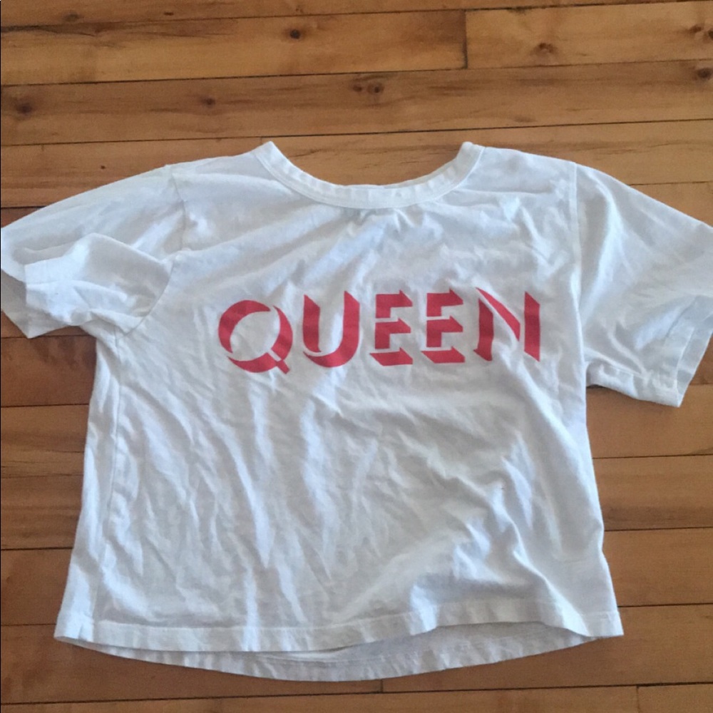 white “Queen” crop top